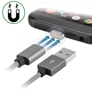 CAVO USB MAGNETICO GRAVITY CORD 1M GRIGIO + USB TIPO C + CONNETTORE MICRO USB