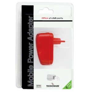 TECNOWARE MOBILE OFFICE POWER ADAPTER 2 USB OUTPUTS RED